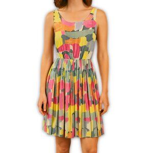 Black Rainn Dress Size Medium Sleeveless Sheer Pink Multi Watercolor Print Artsy